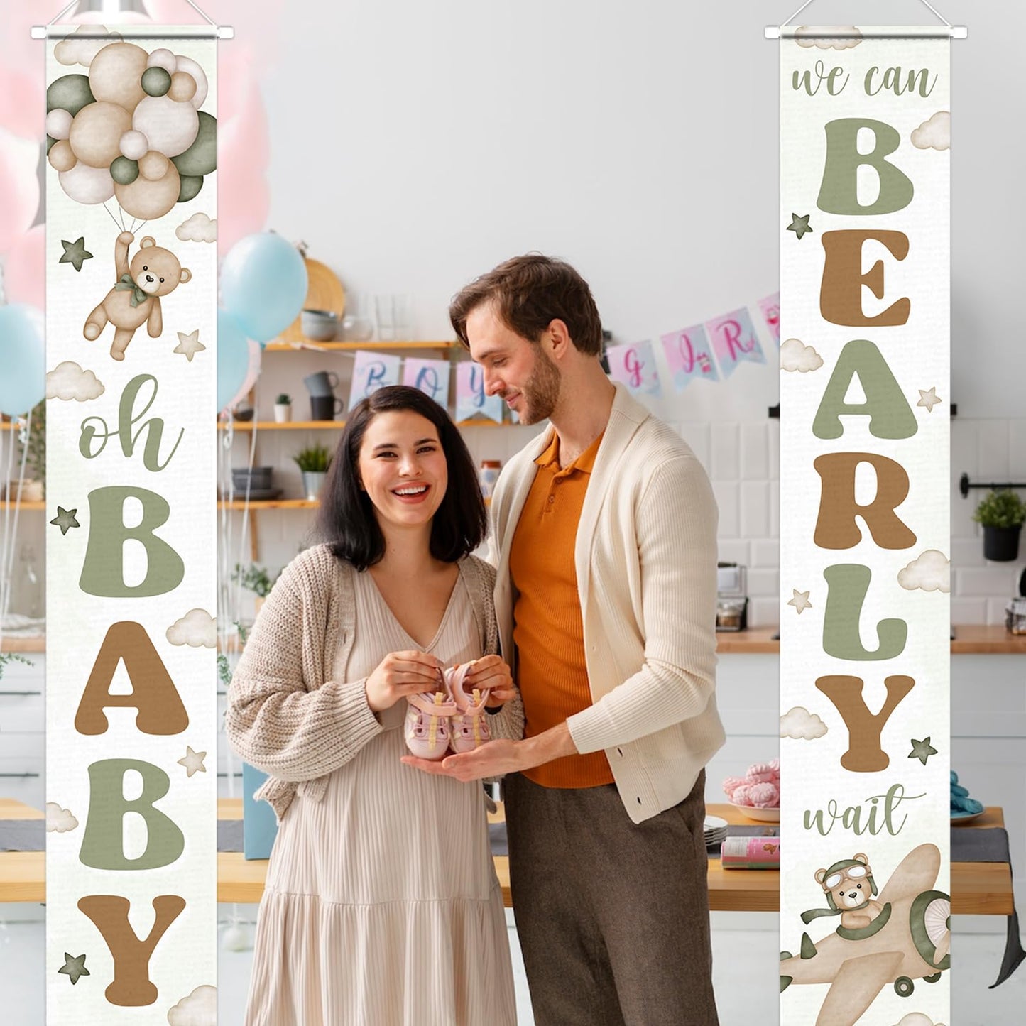 Green Bear Baby Shower Party Decorations We Can Bearly Wait Porch Sign Banner Gender Reveal Banner Porch Sign For Welcome Baby P
