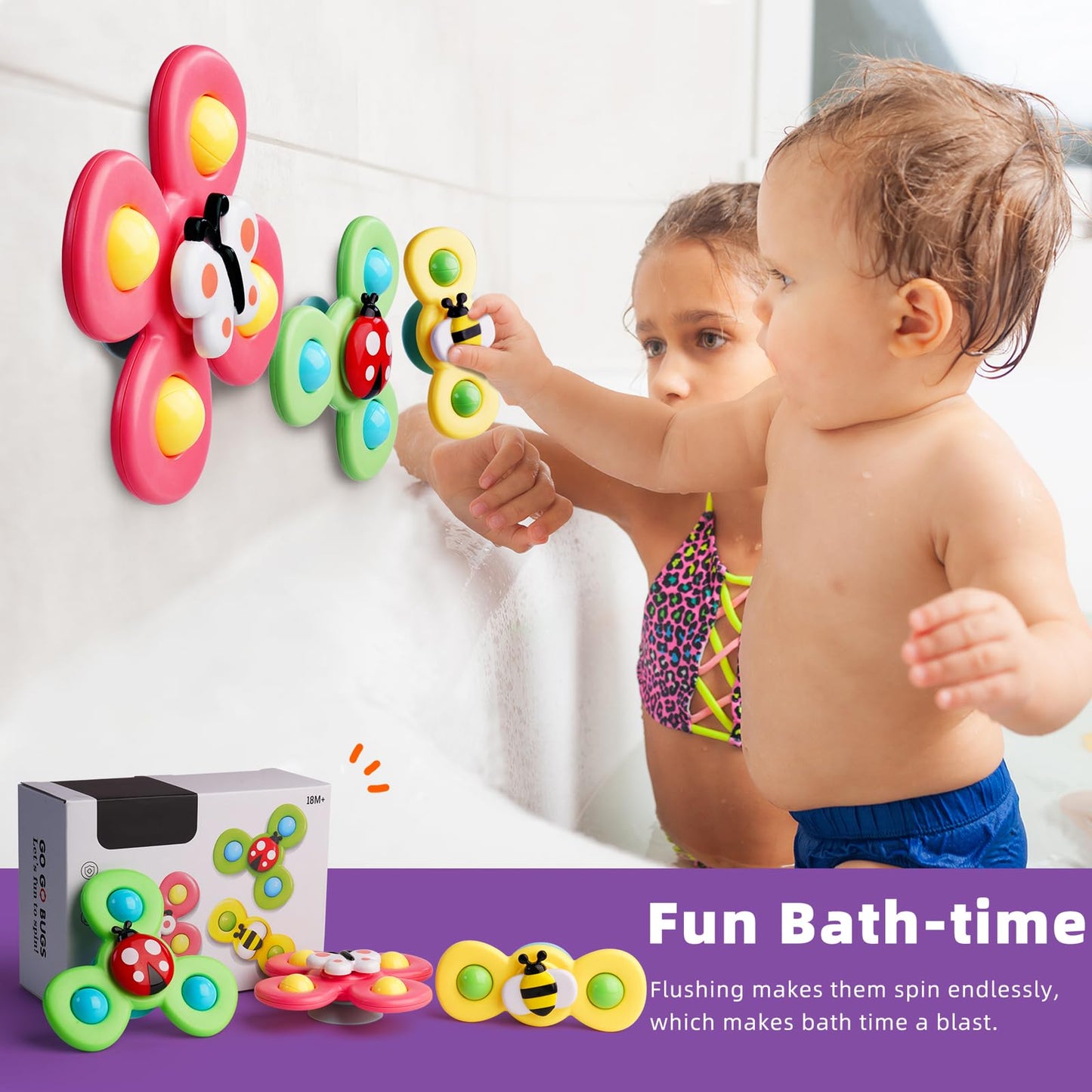 Likee Strong Suction Cup Fidget Spinnerz Sensory Bath Toys For Baby 12 18 Months Airplane Car Travel Table & Window Toys For 1 2 Years Old Toddler Boys And Girls (Insect-1)