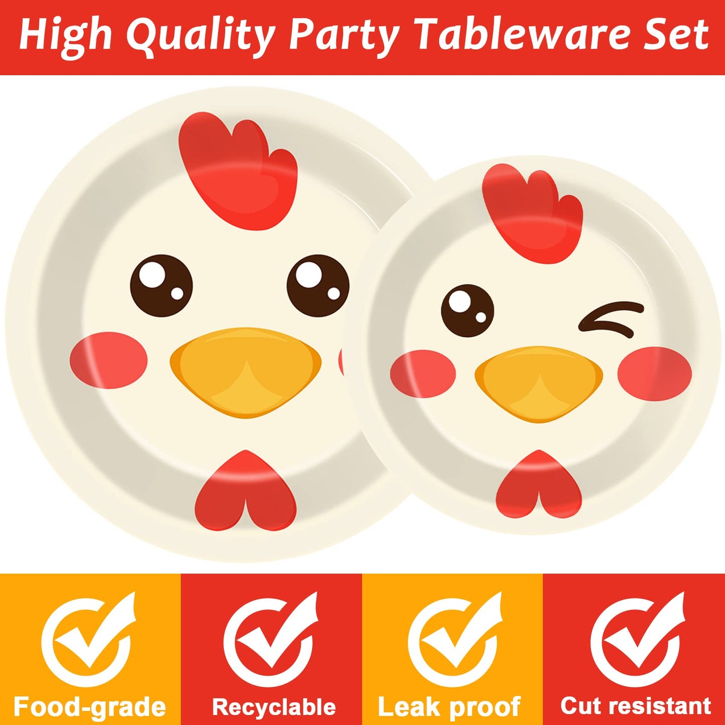 Gisgfim 96 Pcs Chicken Birthday Party Supplies Paper Plates Napkins Chicken Themed Party Birthday Decorations Favors For Kids Se