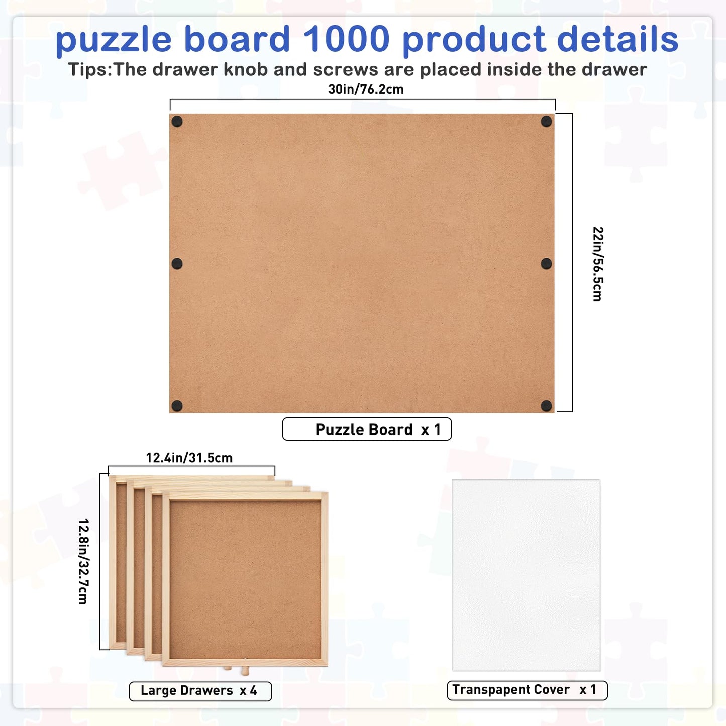 Qiqidog 1000 Pieces Puzzle Board With 4 Drawers And Cover, 22''X30'' Wooden Jigsaw Puzzle Table For Adults, Portable Puzzle Orga