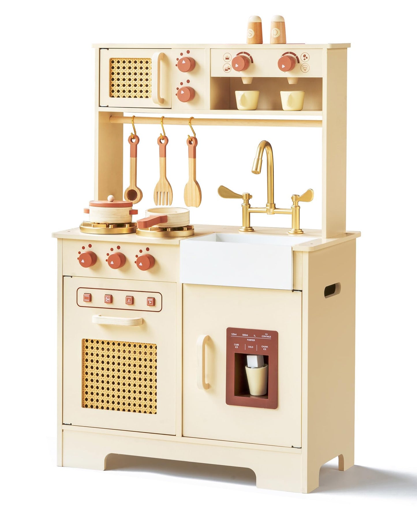 Play Kitchen For Kids, Wooden Play Kitchen Set With Realistic Features, Small Play Kitchen Toy Designed Ideal For Toddlers, For
