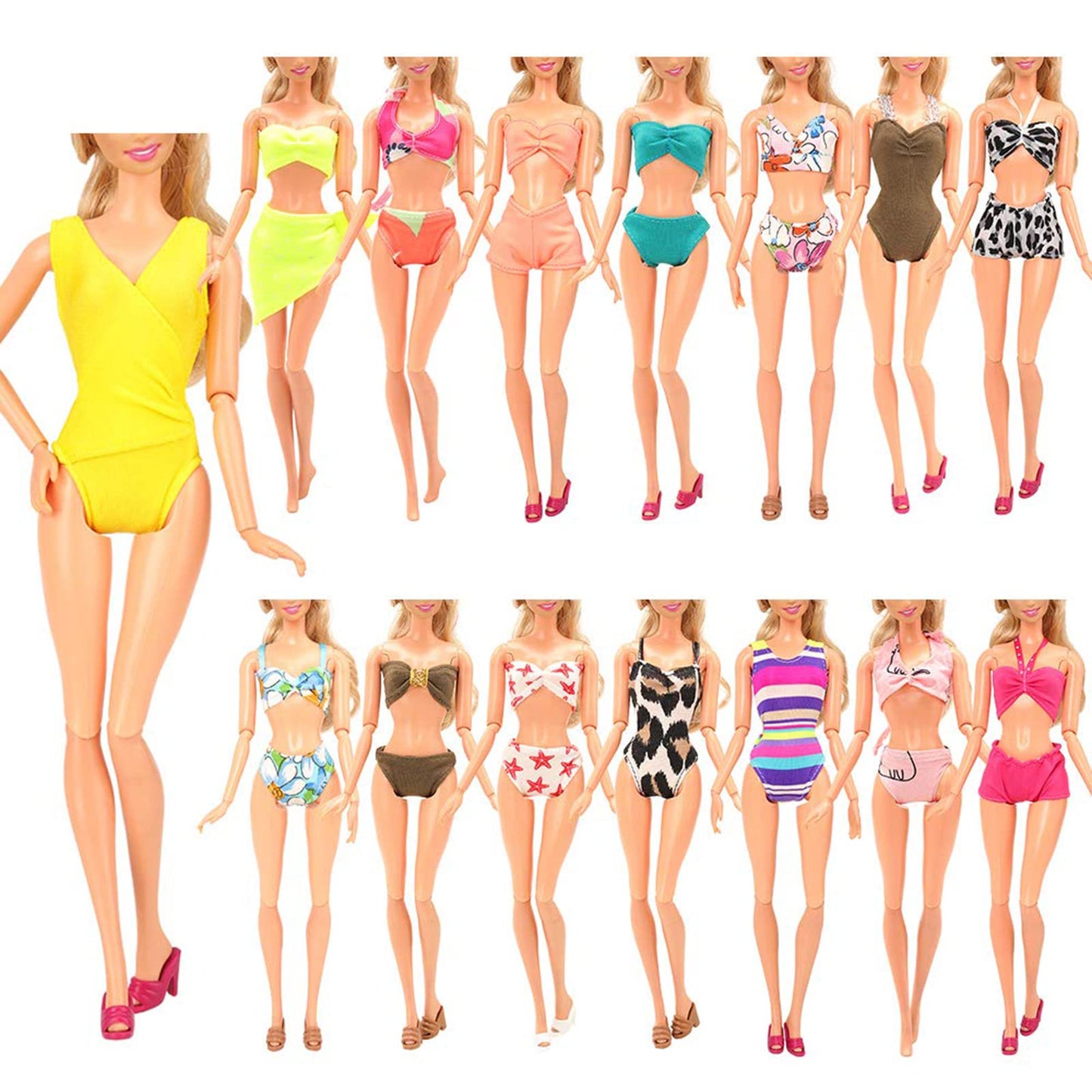 Barwa 12 Items 5 Psc Swimsuits Bathing Clothes Bikini One Piece With 2 Pool Floaties With 5 Shoes For 11.5 Inch Doll