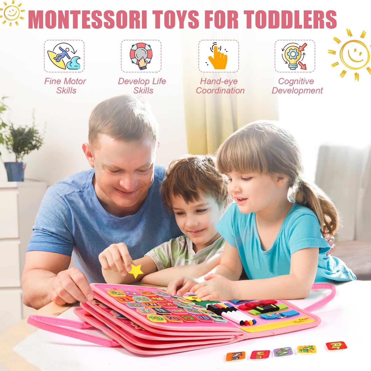 Hooku Busy Board For 1 Year Old, Montessori Toys For 2 Year Old, Baby Sensory Toys For Toddlers 1-3, Fine Motor Toys, Toddler Travel Toys, Toddler Learning Activities,Birthday Gifts For Baby Boy Girl