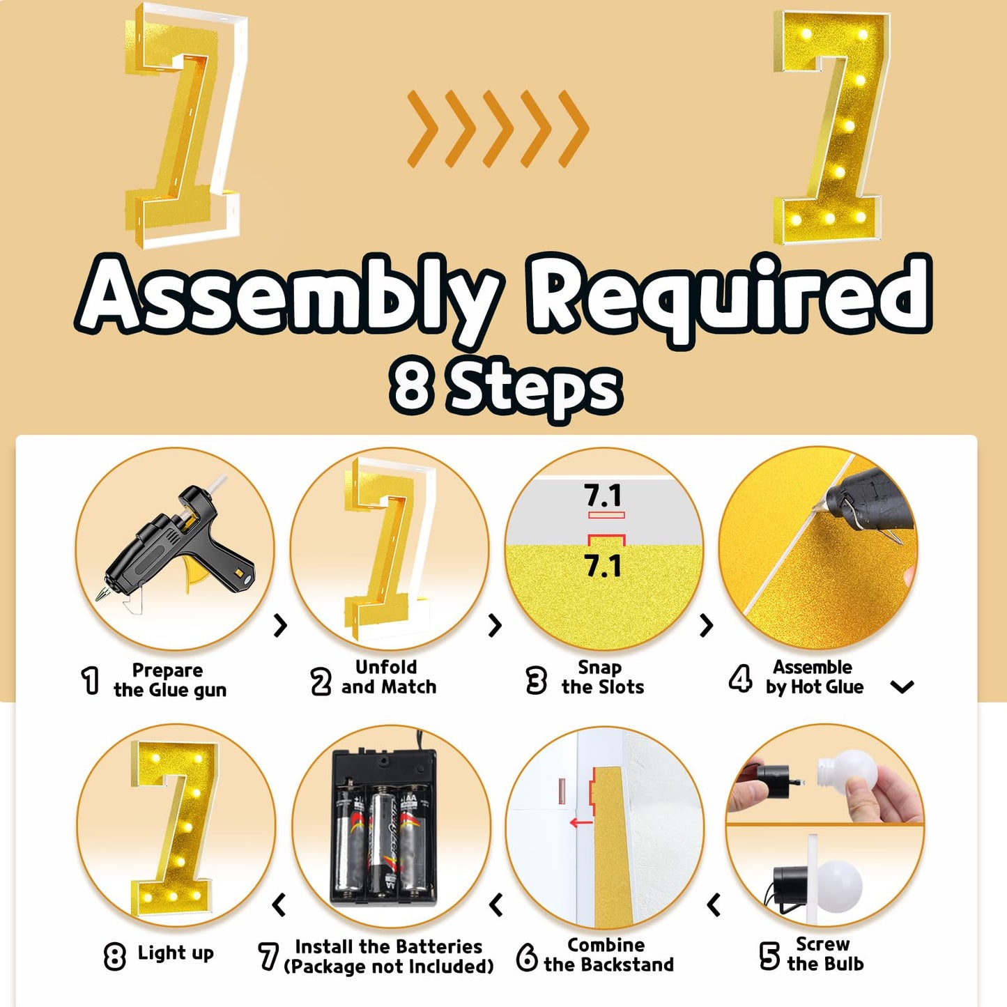 Imprsv Marquee Numbers Gold 3Ft: Golden Party Decor - Light Up Number 7 Large 3 Feet Tall - Birthday Decorations For Him Her 7Th