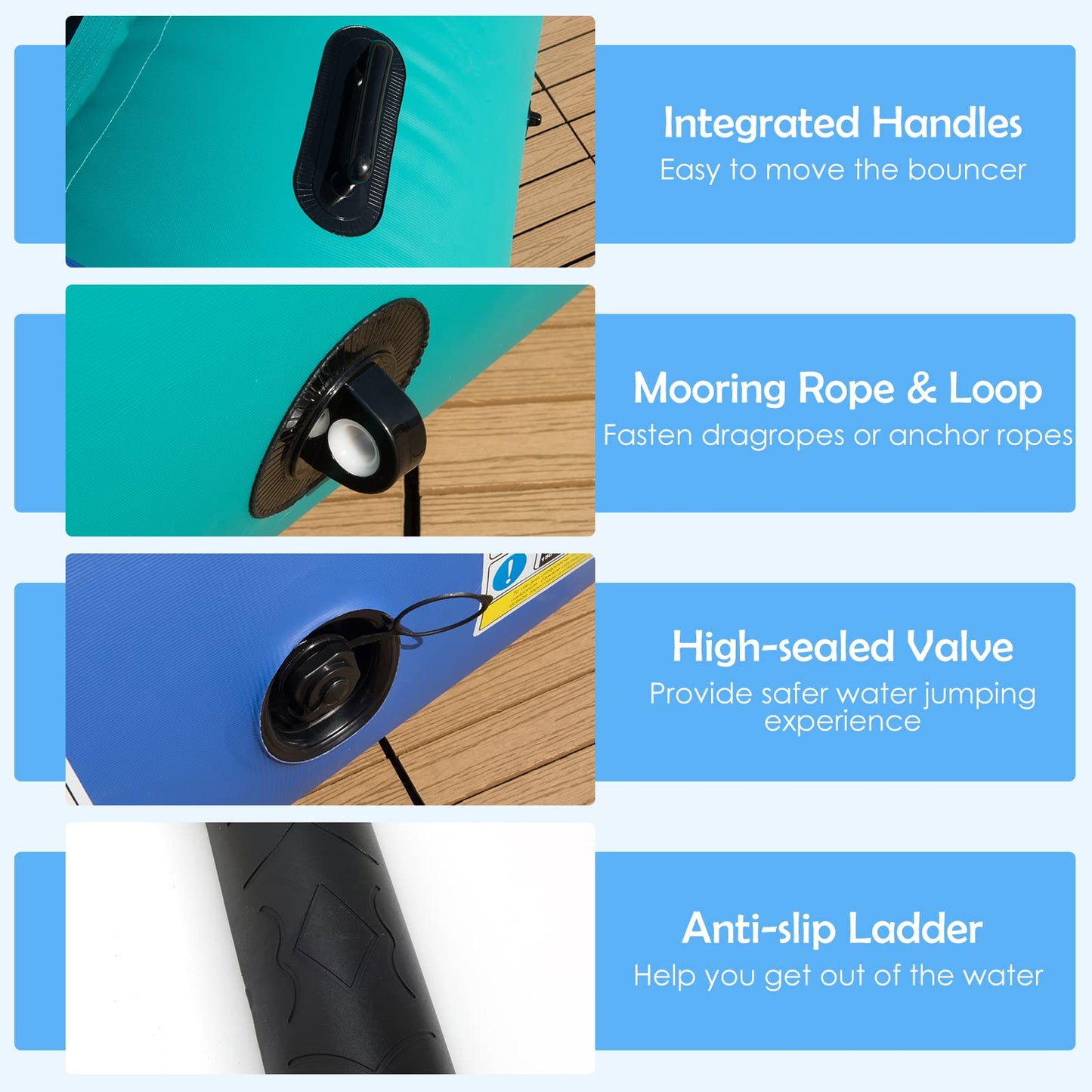 GYMAX Water Trampoline 10ft 12ft 15ft Floating Lake Trampoline with Electric Pump & Rope Ladder Inflatable Water Bouncer for Lake Heavy Duty Water Trampoline for mature-themeds Teenagers (15Feet Blue)