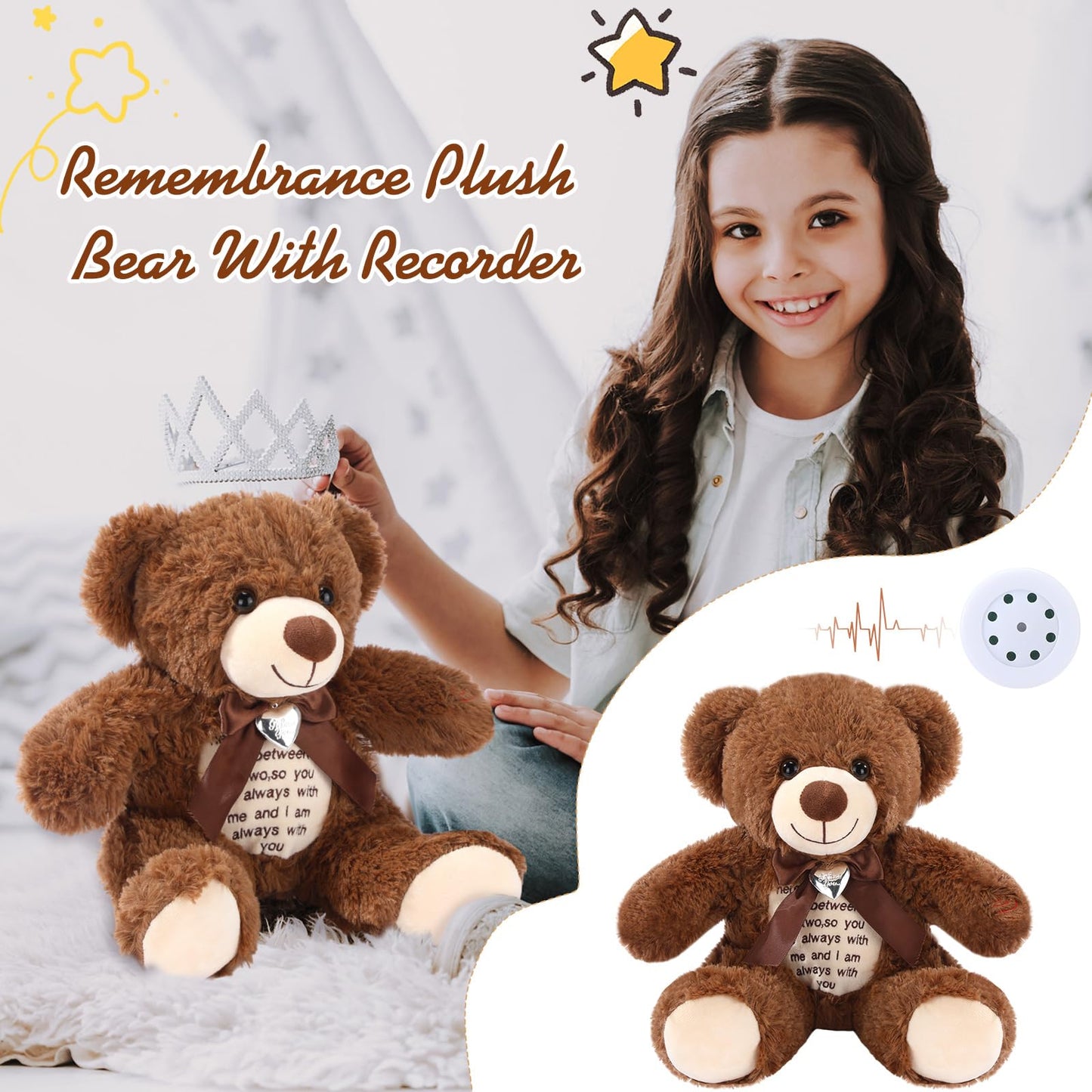 Silipull 12 In Bear Stuffed Animals With Voice Recorder Set 30 Seconds Voice Sound Recorder Module Soft Plush Remembrance Bear W