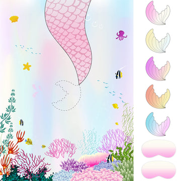 Neburora Pin The Tail On The Mermaid With 24 Pcs Stickers For Mermaid Theme Party Supplies,Mermaid Party Favors,Girls Birthday P