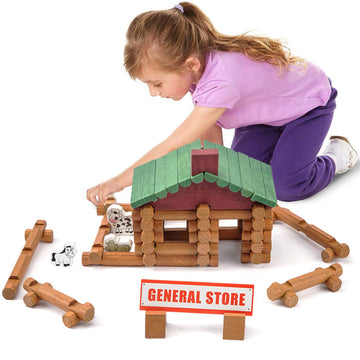 Wondertoys 170 Pieces Wood Logs Set Ages 3+, Classic Building Log Toys For Boy, Creative Construction Engineering Educational Gifts