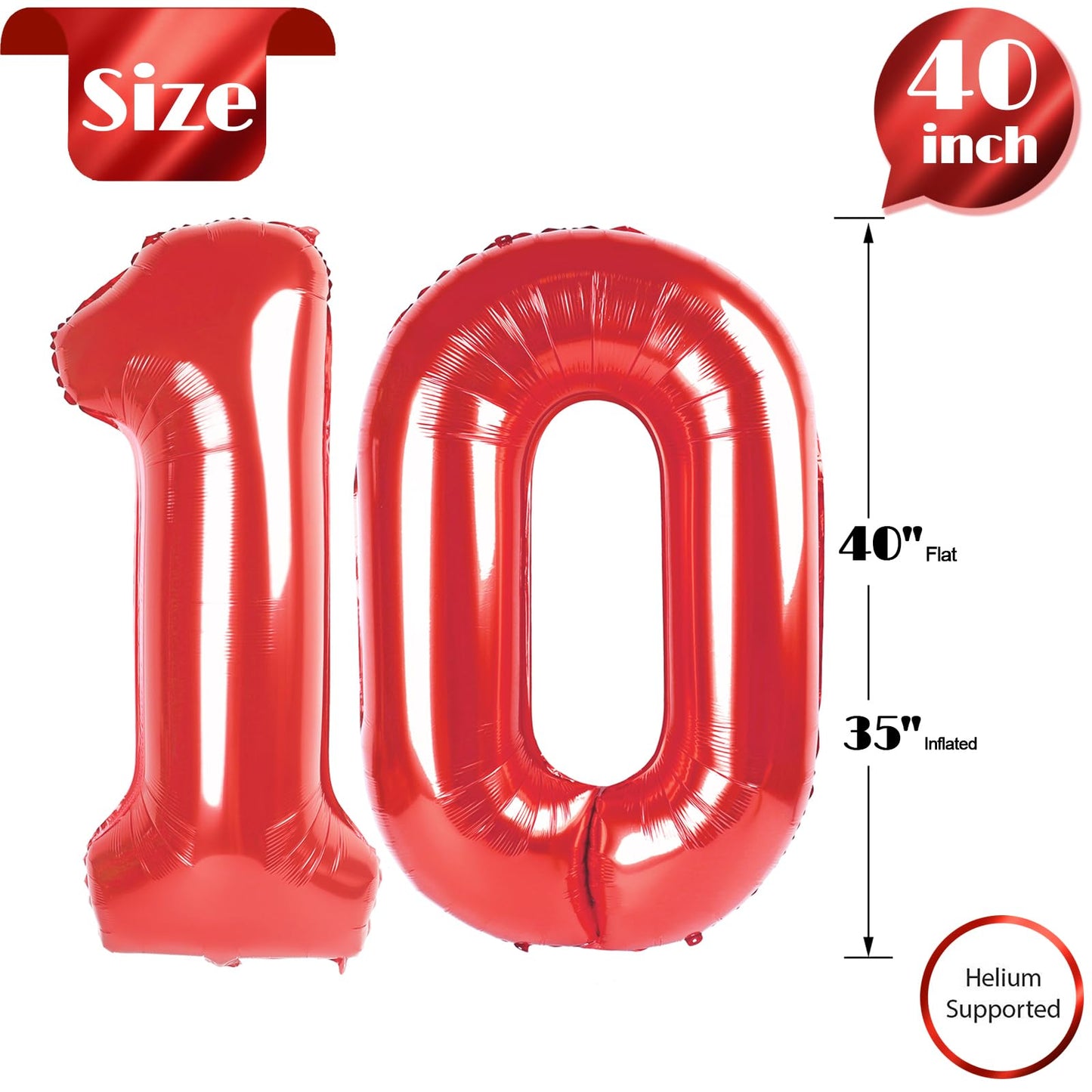 10 Balloon Number, Red Number 10Th Birthday Balloons 40 Inch, 10 Years Old Red Birthday Decorations For Boys Girls, 10Th Anniver