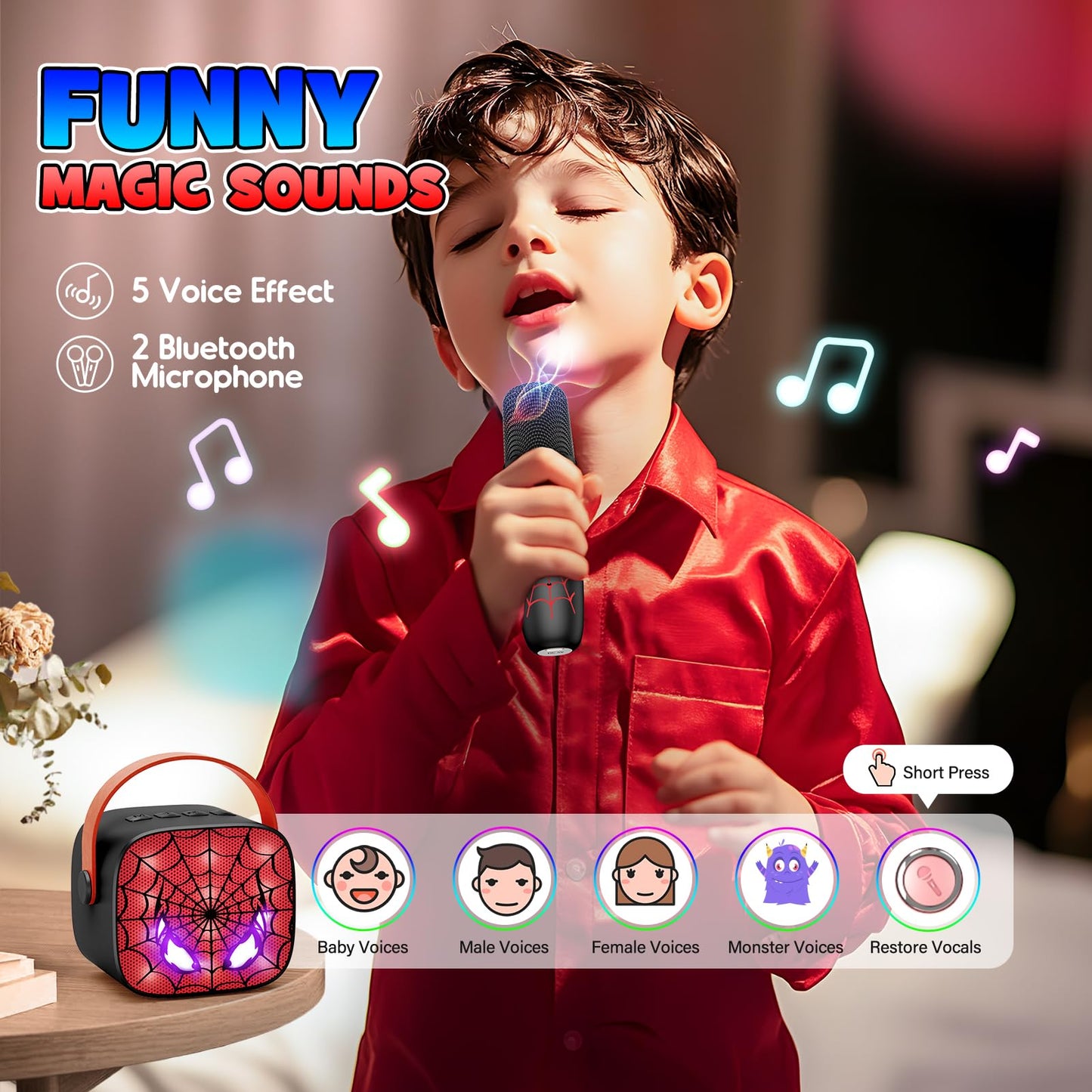 Cool Mini Karaoke Machine Toys: Kids Toys Birthday Gifts Age 3-12+ LED Portable Bluetooth Speaker with 2 Wireless Microphone Gif