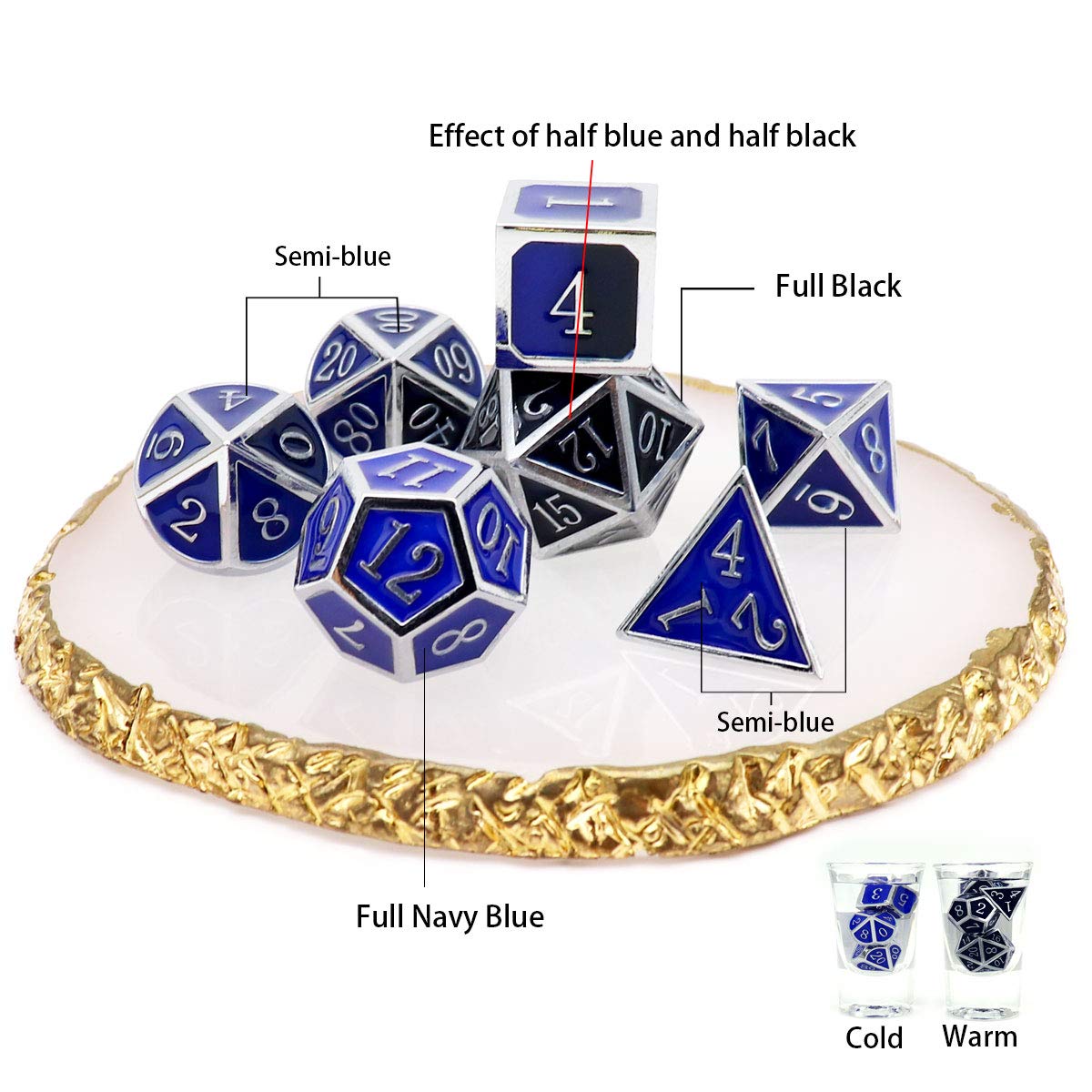 Haxtec Heat Sensitive Metal DND Dice Set Color Changing Metal Dice Temperature Polyhedral D&D Dice for RPG Dungeons and Dragons-