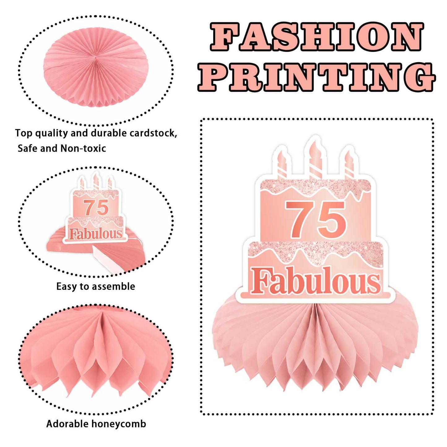 Happy 75th Birthday Rose Gold Table Honeycomb Centerpieces Balloons Theme Decor Table Decorations Table Toppers for Girls Women