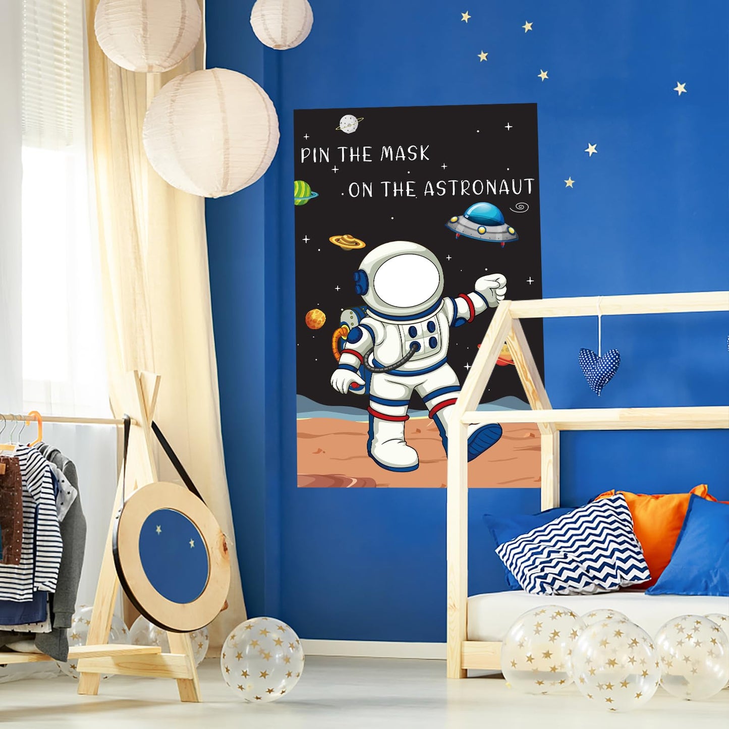 Pin The Mask On The Astronaut Party Games For Kids Space Party Game Astronaut Birthday Party Supplies Solar System Outer Space Themed Party Decorations, Large Space Games Poster With 24 Mask Stickers