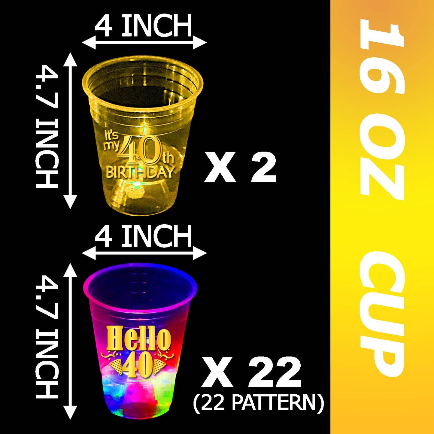 Mishunyus 24 Pcs Glow 40Th Birthday Decorations For Men/Women Birthday Party Supply, 40 Birthday Party Cups, 40Th Cups For 40Th