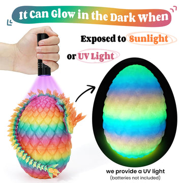 Tboline 3D Printed Dragon Egg Glow In The Dark, 3D Printer Full Articulated Crystal Animals Fidget Toy, Surprise Easter Mythical