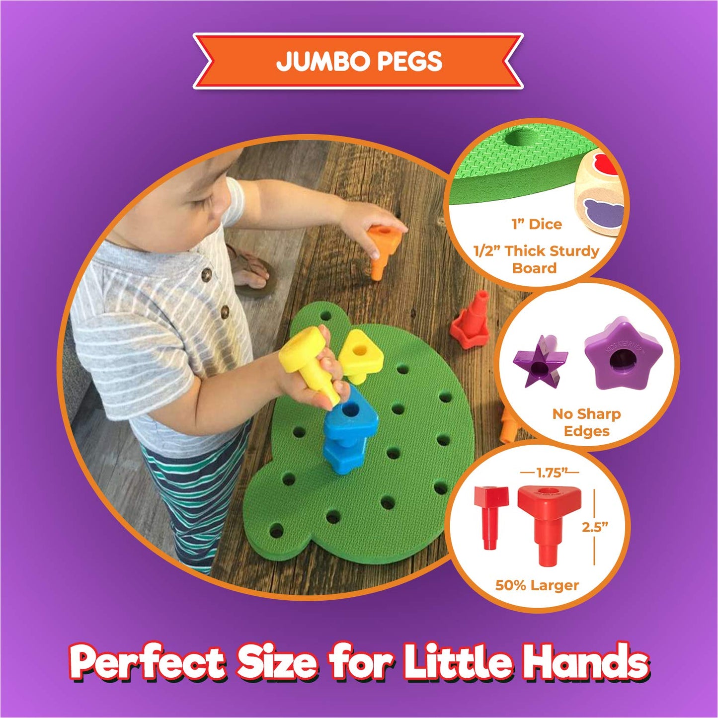 Kids Korner New & Improved Peg Board Stacking Toddler Toys Game Set - Lacing Fine Motor Skills For Ages 3 And Up - Matching Shapes With Pegs & Activity Ebook