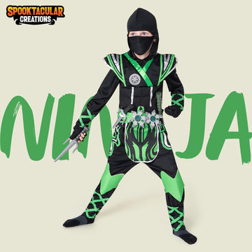 Spooktacular Creations Kids Green Ninja Costume, Child Boy Ninja Costume For Kids Toddler Ninja Themed Parties, Halloween Costume Dress Up (Large(10-12 Yrs))