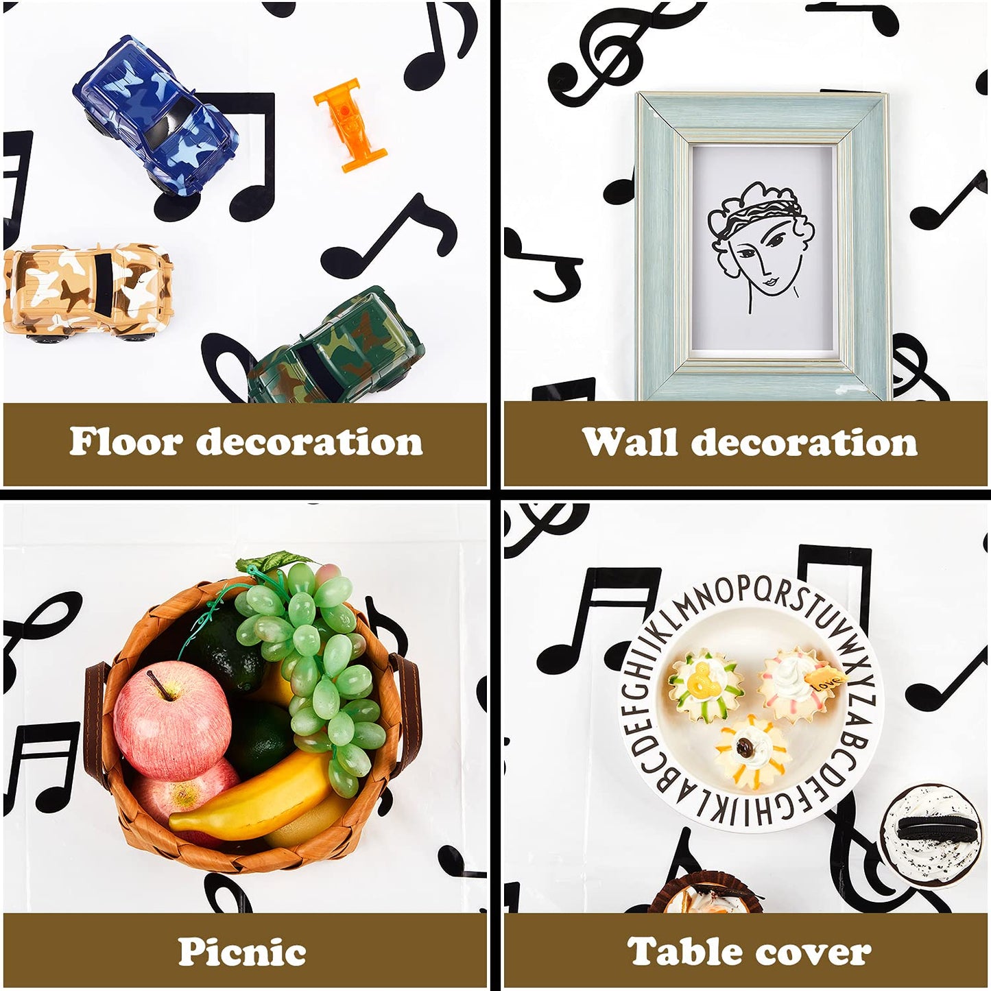 108 X 54 Inch Musical Notes Tablecover Musical Notes Plastic Tablecloth Disposable Table Cover Musical Notes Theme Birthday Party Decoration For Music Party Decoration Supplies(4 Pieces)