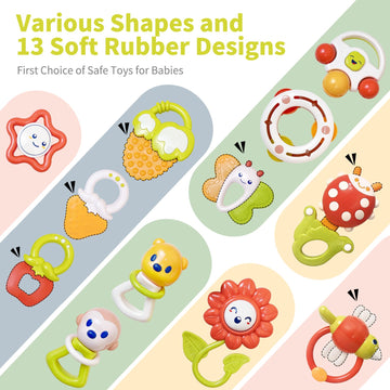 Cuterabit 12Pcs Baby Rattles Toys Set With Storage Case, Teething Toys For Babies, Newborn Christmas Gift For Baby Infant Boys And Girls 0 1 2 3 4 5 6 7 8 9 10 11 12 Months