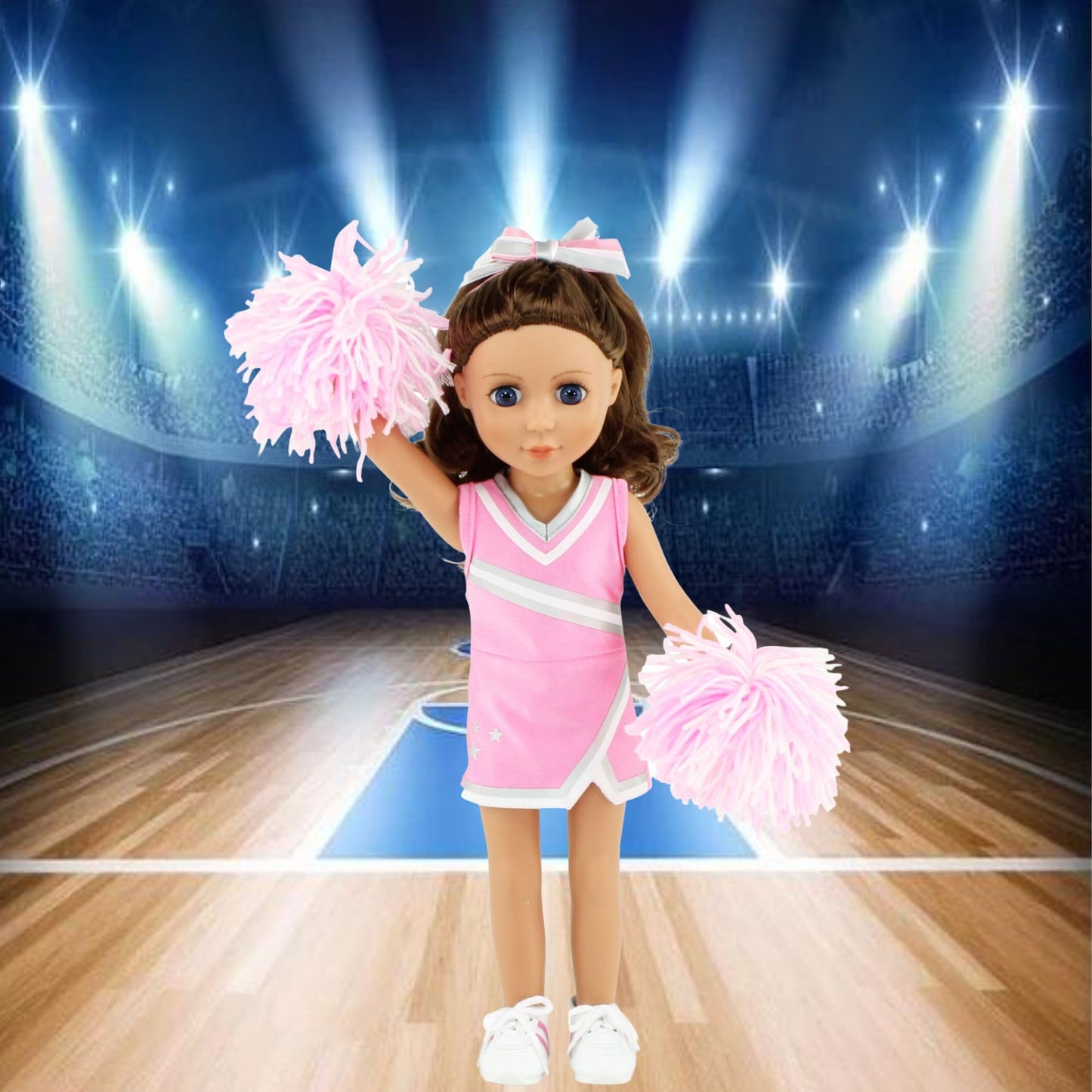 Emily Rose 14 Inch Doll Clothes | Pink 14'' Doll Cheer Cheerleader Outfit, Includes Pom-Poms, Bloomers, Hair Tie And Shoes | Fit