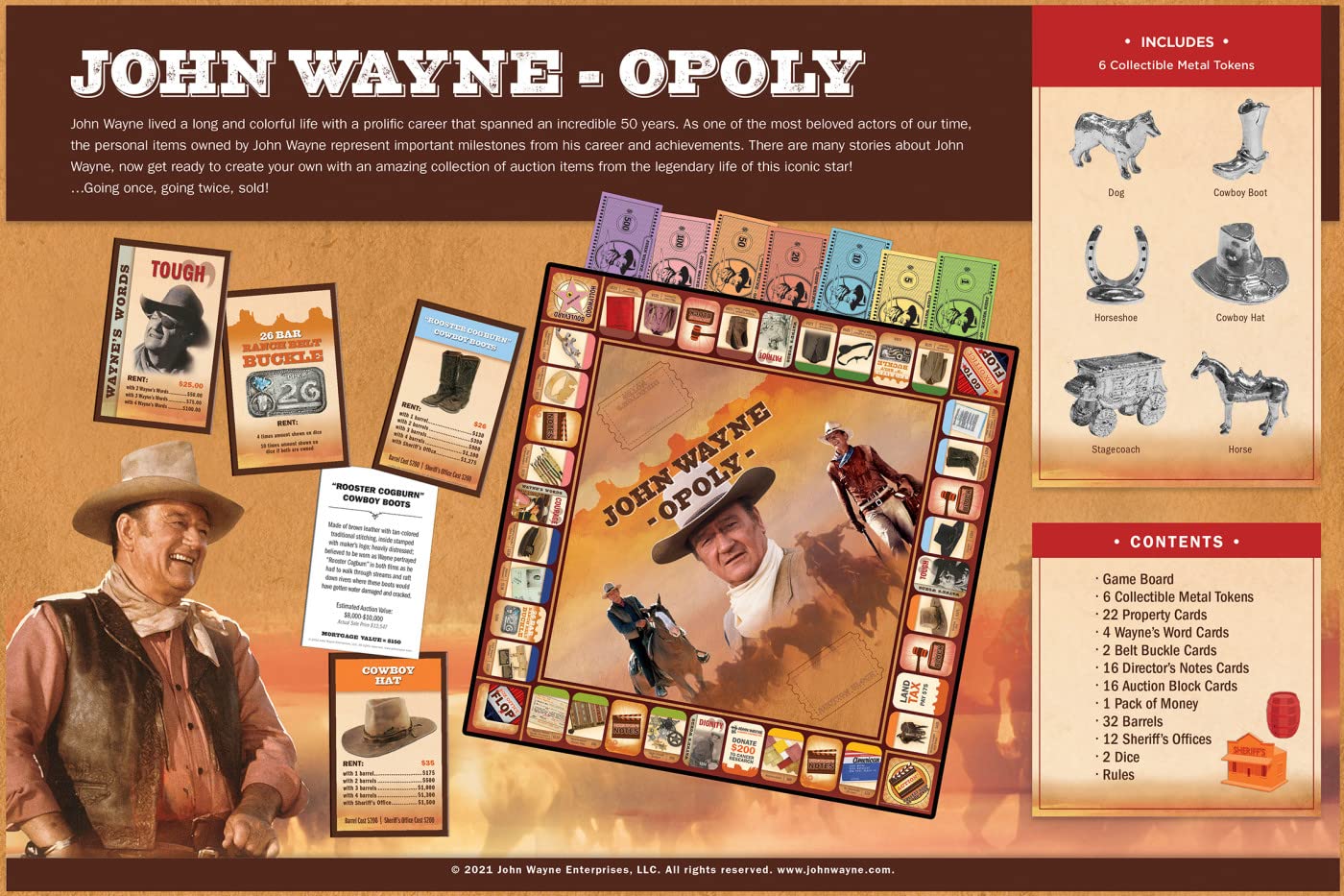 Masterpieces Opoly Board Games - John Wayne Opoly - Officially Licensed Board Games For Adults, Kids, & Family