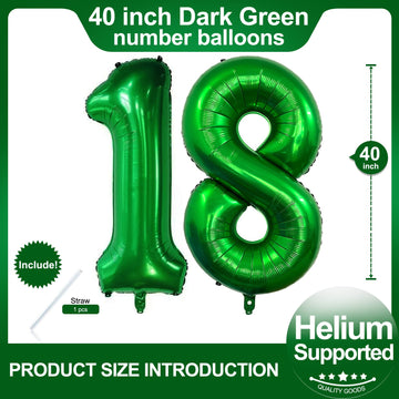 Number 18 Dark Green Balloons 40 Inch Giant Green 18 Numer Foil Helium Balloons For 18Th Green Birthday Party Supplies 18Th Anni