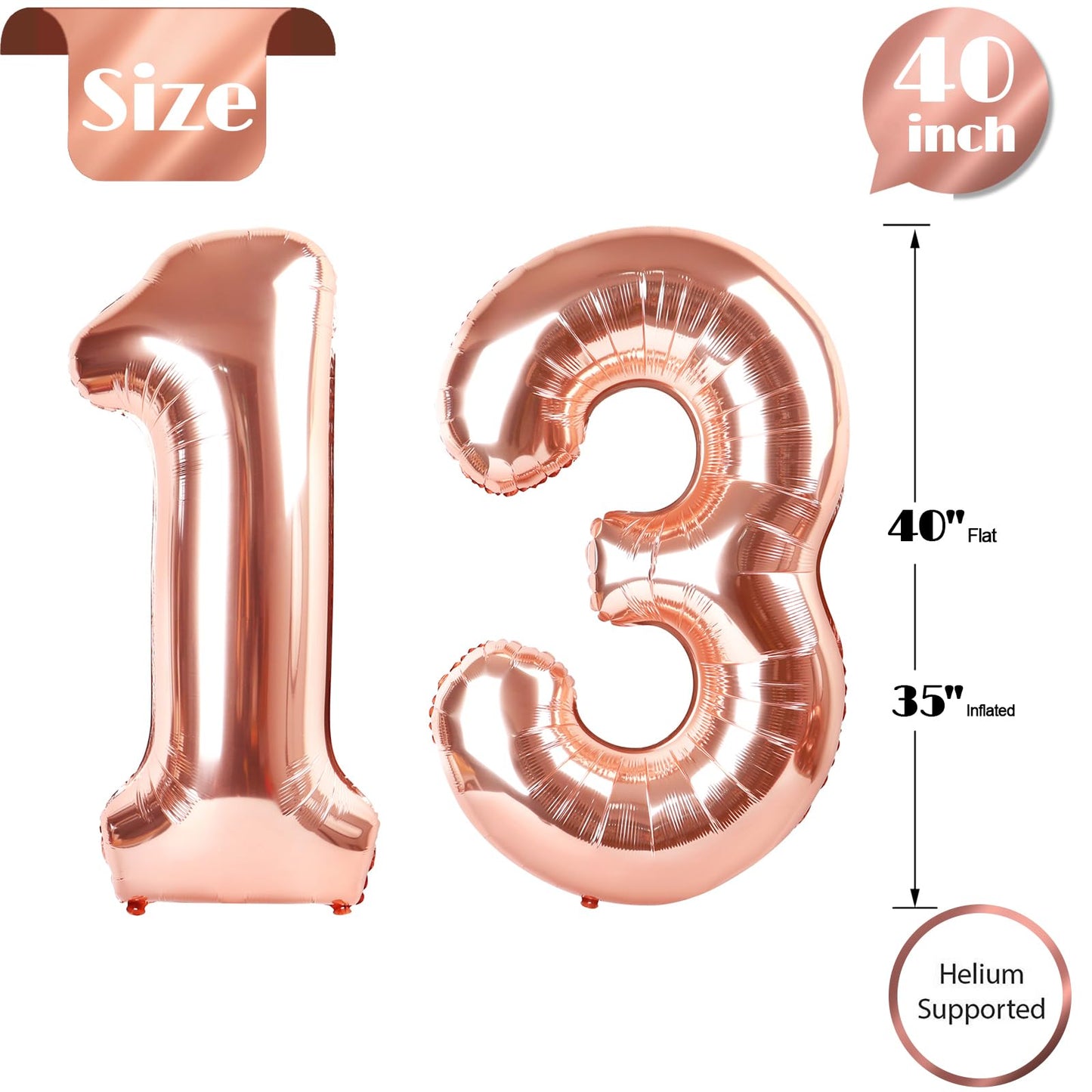 13 Balloon Number, Rose Gold Number 13Th 31Th Birthday Balloons 40 Inch, 13 Or 31 Years Old Rose Gold Birthday Decorations For B