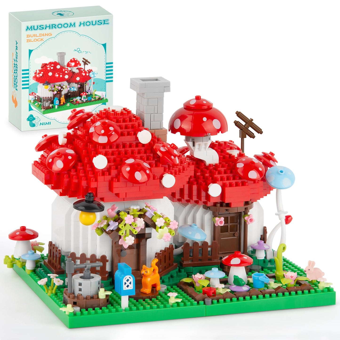 Vziimo Mushroom House Building Set, Creative Mushroom Garden Model Kits For Adults, 1346Pcs Micro Bricks Collectible Ideals Gift
