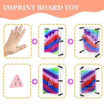 Mickyu Large 3D Pin Art Busy Board Games Rainbow Sensory Fidget Toys For Kids With Autism, 6X8 In