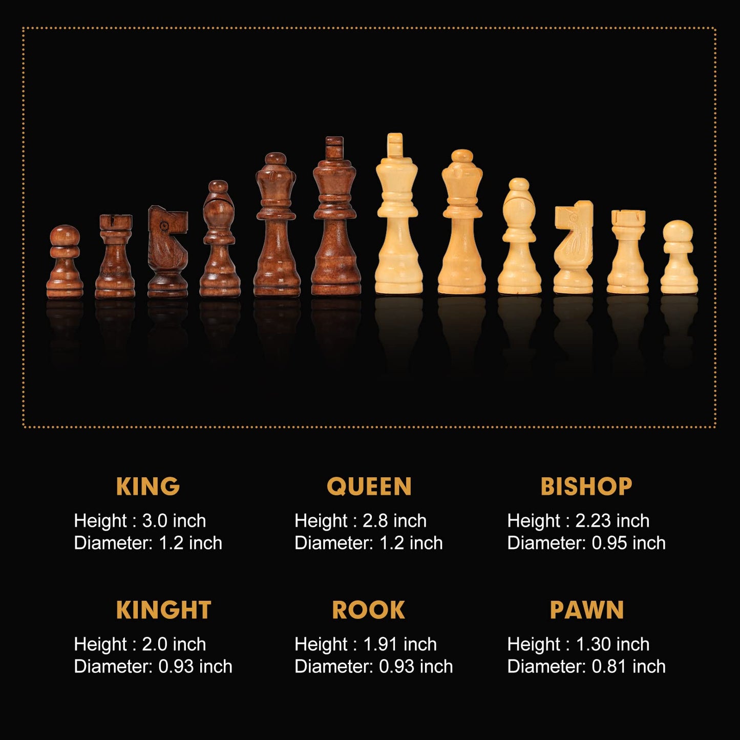 LuckyWish 15" Magnetic Wooden Folding Chess Set - Handmade, Bronze, Includes 2 Extra Queens, Model SA-123, Perfect for Adults & Kids