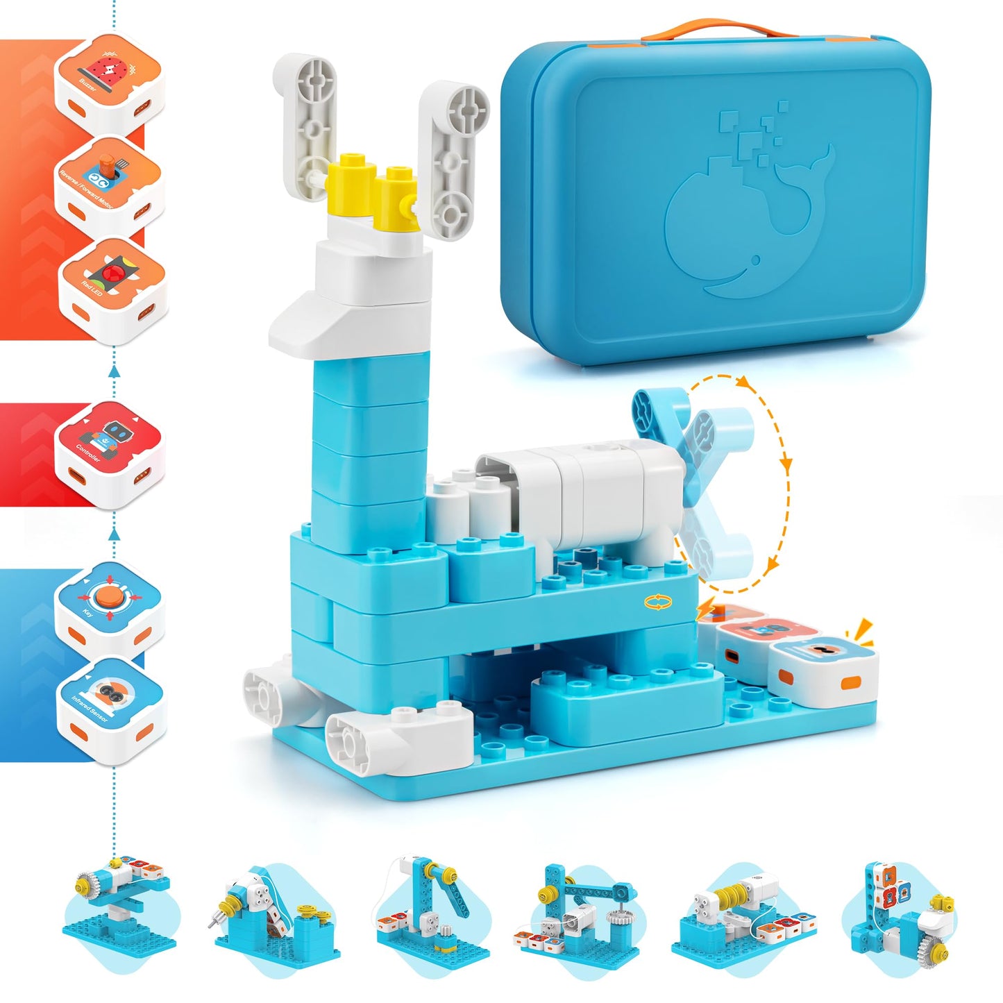 Whalesbot A3 Coding Robot For Kids, Multiple Sensors Coding Block Stem Building Set, 12 In 1 Story Based Tutorial, Stem Toys For