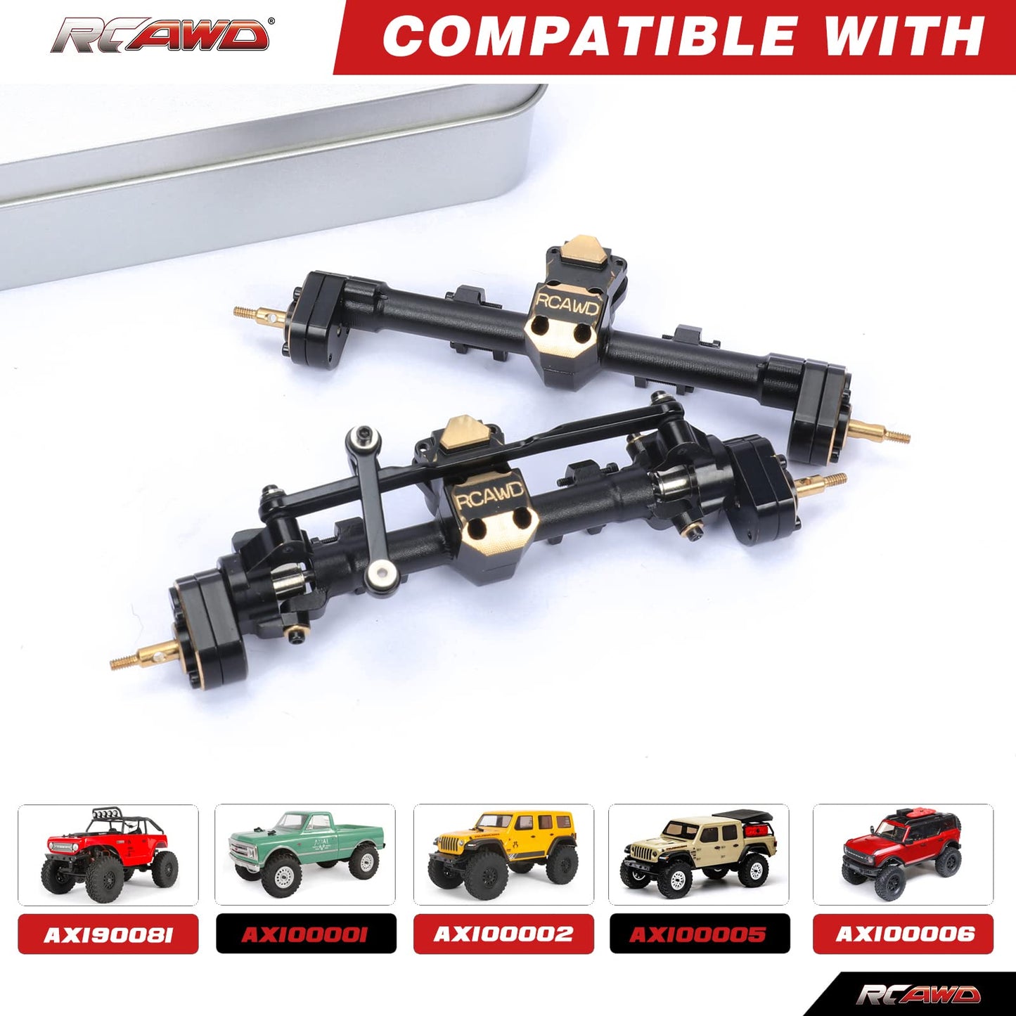 Rcawd Scx24 Upgrades Front Portal Rear Axle Housing & Brass Third Member Housing& Brass Steer Hub Carrier & Portal Gear Housing