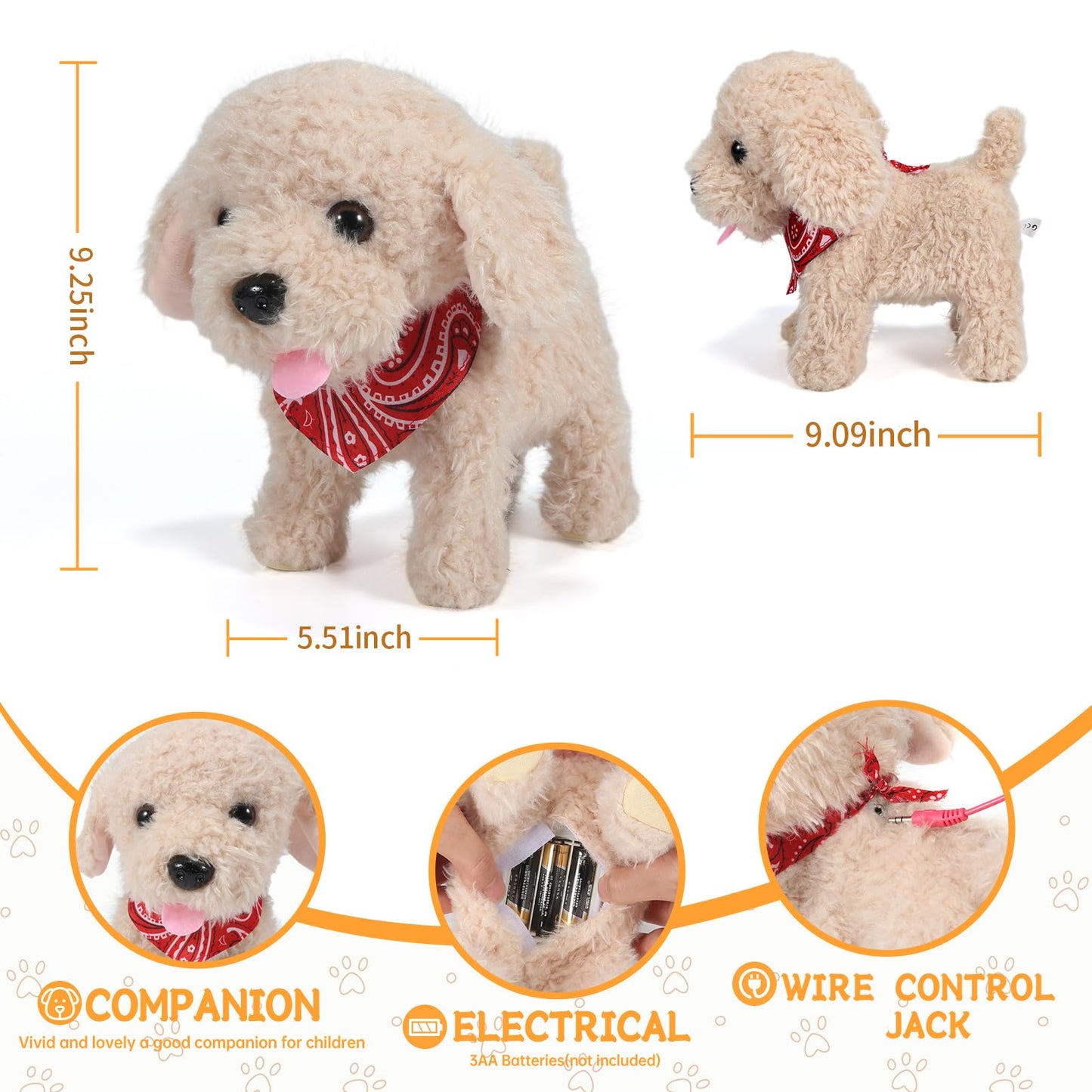 Gobrillfun Interactive Walking Plush Puppy Toy Dog, Realistic Wagging Tail Robot Dog, Grooming Set, Perfect Christmas Birthday G