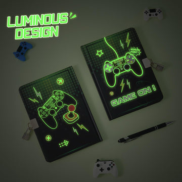 Wernnsai Game Kids Diary For Boys With Lock - Kids Luminous Journal Boys Video Game Diary, School A5 Lined Memos Writing Drawing