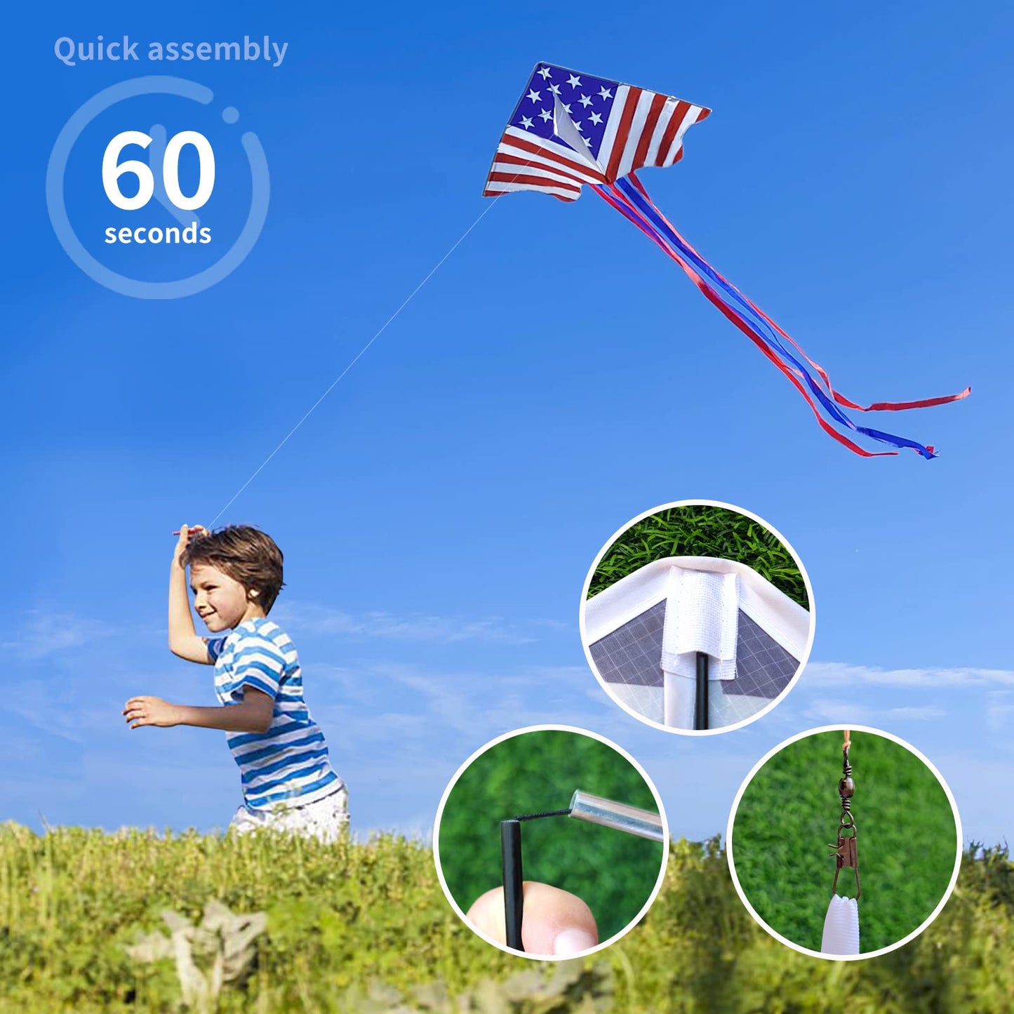 Kaiciuss American Flag Delta Kite For Kids & Adults Easy To Fly Large, The Easiest Single Line Beach Kite, It Comes With 300Ft String Kite Handle