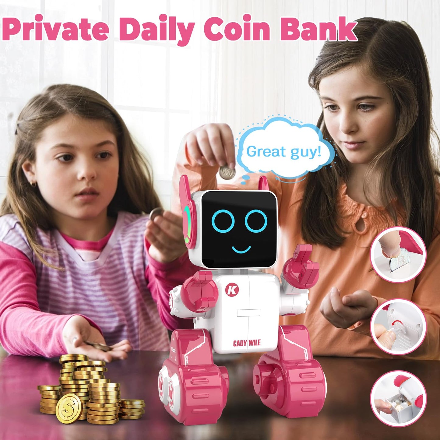 Okk Robot Toys For Kids, Programmable Remote Control Robot, Interactive Toys With Coin Bank, Smart Robot With Led And Tray, Walking Talking Singing Dancing Robot Gift For Boys Girl(Pink)