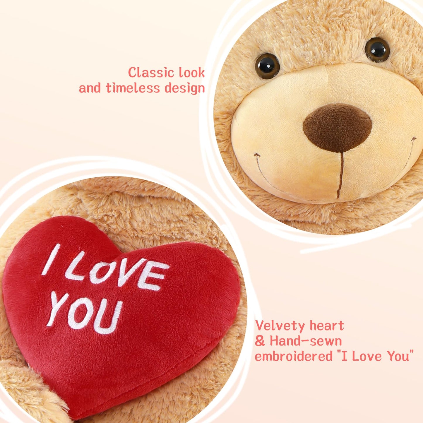 Tezituor 5Ft Giant Teddy Bear Stuffed Animals - I Love You Red Heart Human Size Teddy Bear For Girlfriend,Boyfriend,Wife,Lover
