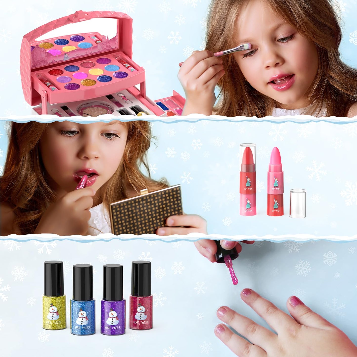GirlsHome Kids Makeup Set for Girl 56 Pcs Washable Real Cosmetic, Safe & Non-Toxic Frozen Toys Toddler Makeup Kit, Frozen Prince