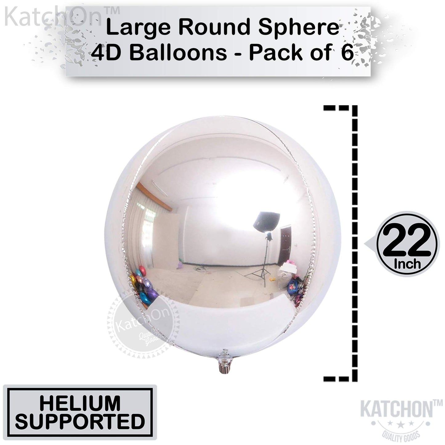 Katchon, Metallic Silver Balloons - 22 Inch, Pack Of 6 | 4D Round Silver Mylar Balloons, Silver Foil Balloons | Prom Decorations 2025 | Silver Metallic Balloons, Graduation Decorations Class Of 2025