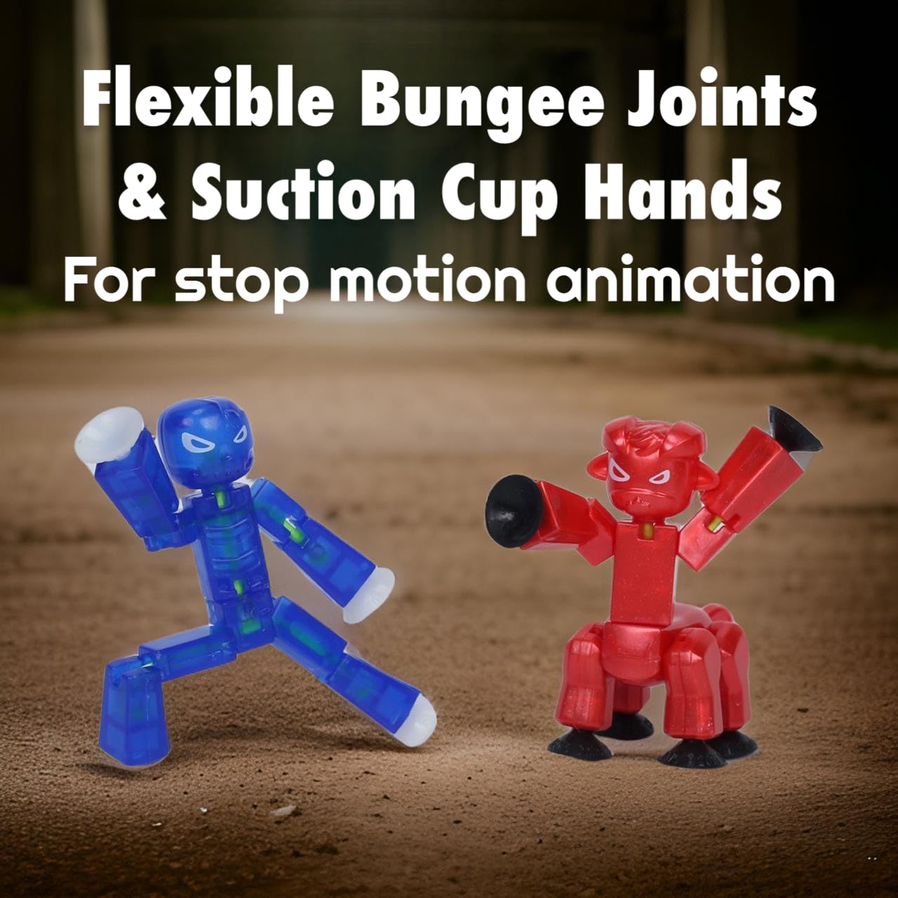 Zing Stikbot Dual Pack - Includes 2 Stikbots - Collectible Action Figures, Stop Motion Animation, Ages 4 And Up (Indigo Clear Blue (Grim) + Red Chrome (Kyron))