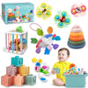 Weilim Baby Toys for 6 to 12 Months Montessori Sensory Bins & Teething Toys 6 in 1 Stacking Blocks Rings Eggs Spinner Crab Shape 27 Pieces Ages 6-36 Months