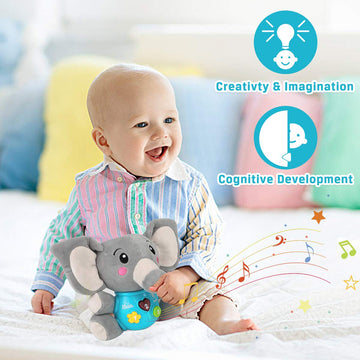 Aitbay Plush Elephant Music Baby Toy - Light Up, Gray, 6 x 3.7 x 4.5 in, for Infants 0-12 Months, Cute Stuffed Animal