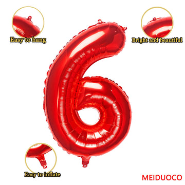 32 Inch Red Number 6 Balloons Foil Ballon Digital Birthday Party Decoration Supplies (Red Number 6 Balloon)