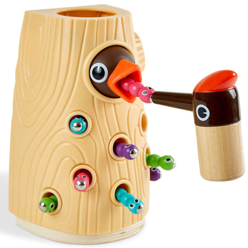 TOP BRIGHT Montessori Woodpecker Worm Toy - Magnetic Bird Feeding Game for Kids Age 2-4, Multicolor, Fine Motor Skills Development
