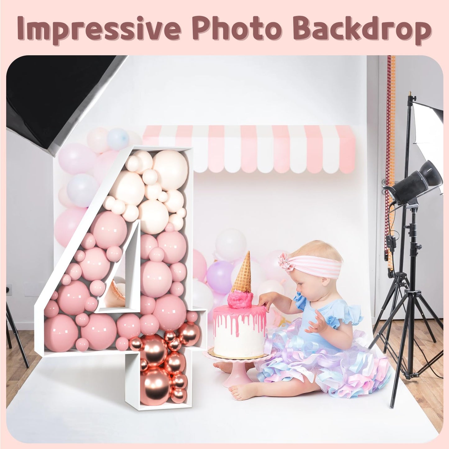 Imprsv 3Ft Mosaic Numbers For Balloons, Marquee Number, Mosaic Number Frame, Number 4 Balloon For 4Th 24Th 40Th Birthday Decorat