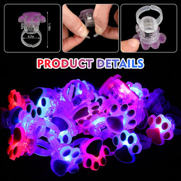 TUWUNA Paw Print LED Light Up Rings 24 Pcs Paw Party Favors Glowing Finger Rings Toys for Pet Puppy Dog Birthday Party Supplies,