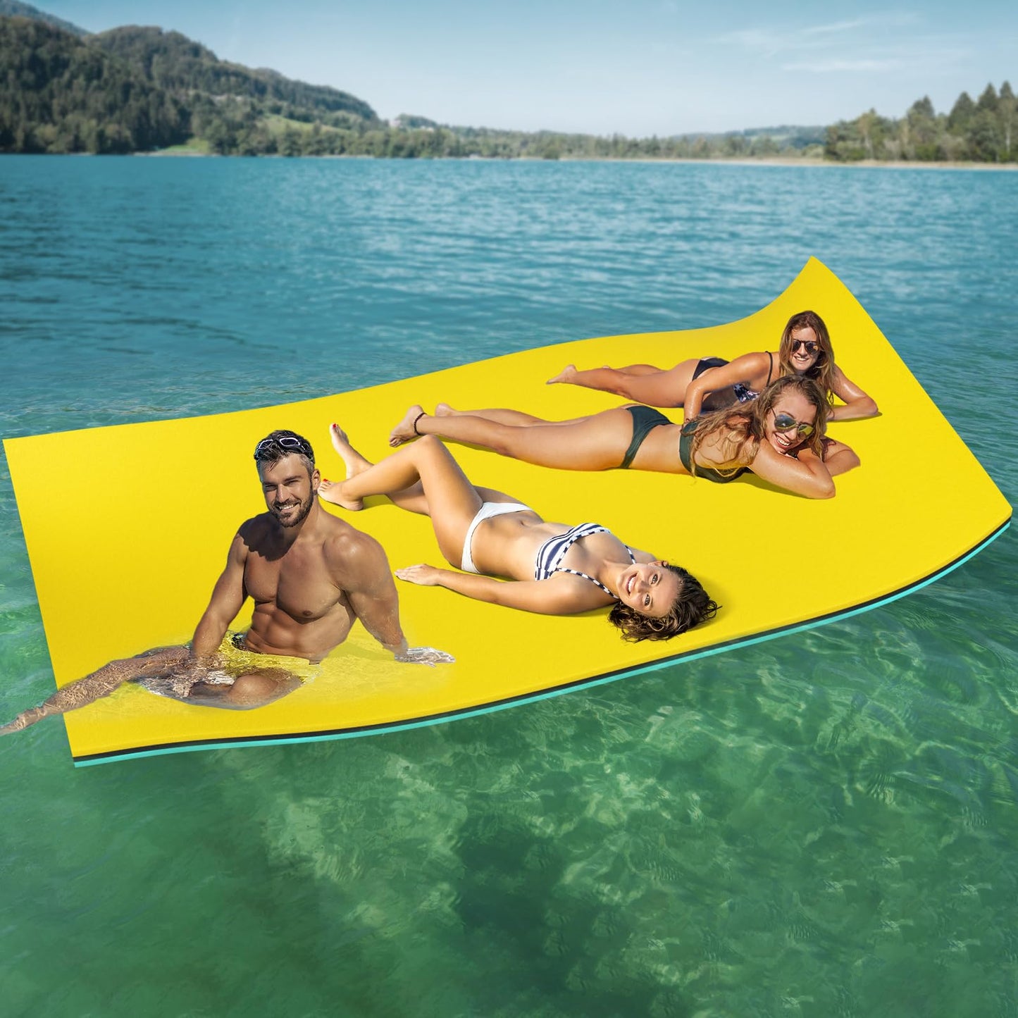 12x6FT Lily Pad Floating Mat, Floating Water Mat for Lake, 3 Layers Tear-Resistant XPE Foam Portable Lily Pad Float for Adults a