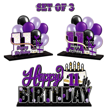 Lingteer Happy 11Th Birthday Purple Acrylic Table Topper Centerpieces Set - Cheers To Eleven Years Old Birthday 11Th Bday Party Gift Decorations.