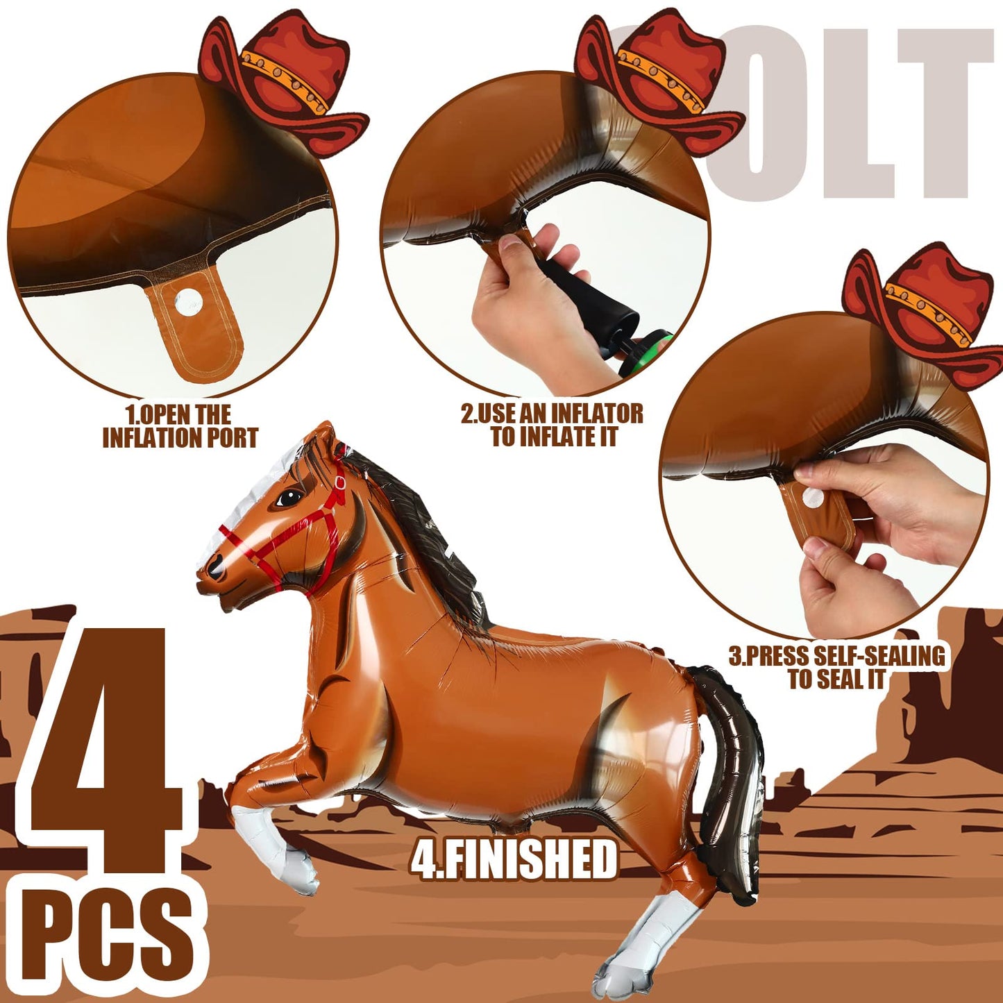 Hungdao 52 Pcs Western Party Horse Balloons Cowboy Decoration Kit Rodeo Farm Bandana Cowgirl Foil Latex Balloons Bulk For Baby Shower Birthday Arch Decor(Black Brown Series)