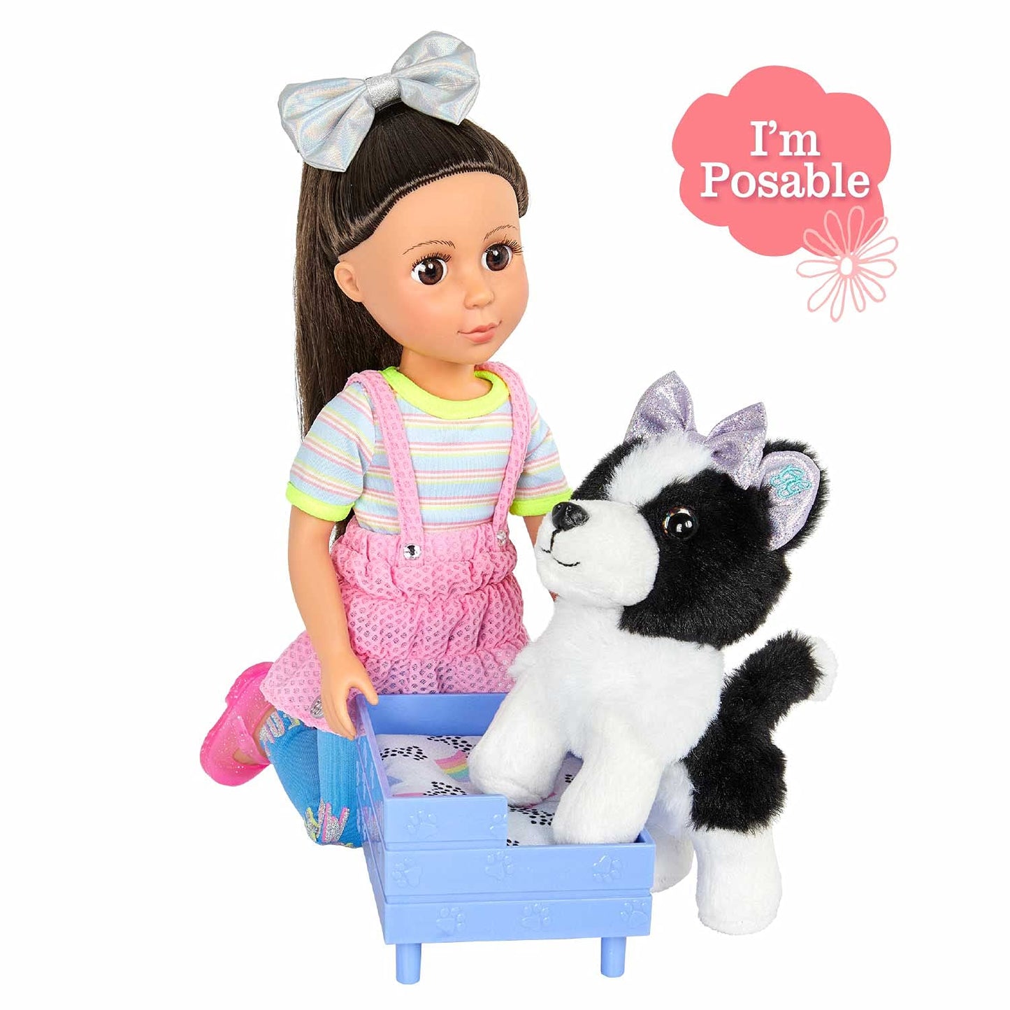 Glitter Girls - Ziggy - Posable 6-Inch Pet Dog Plush Border Collie Stuffed Animal - Poseable Legs - 14-Inch Doll Accessories For